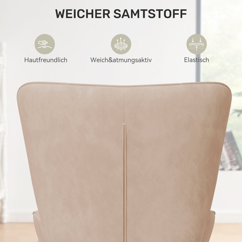 Bastoam 50Cm Wide Tufted Velvet Wingback Chair, Khaki;2-Piece Set