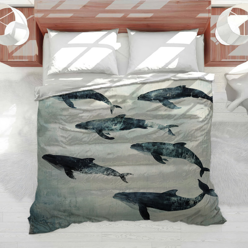 Whales Bedding Sea Housse de couette Coastal Beach, Housse de couette pour très grand lit