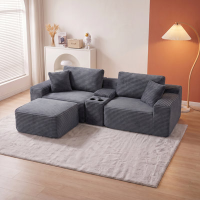Modular Deep Seat Sectional Sleeper Sofa with Cup Holders, USB Ports, Storage & Movable Ottoman, No Assembly Required for Living Room