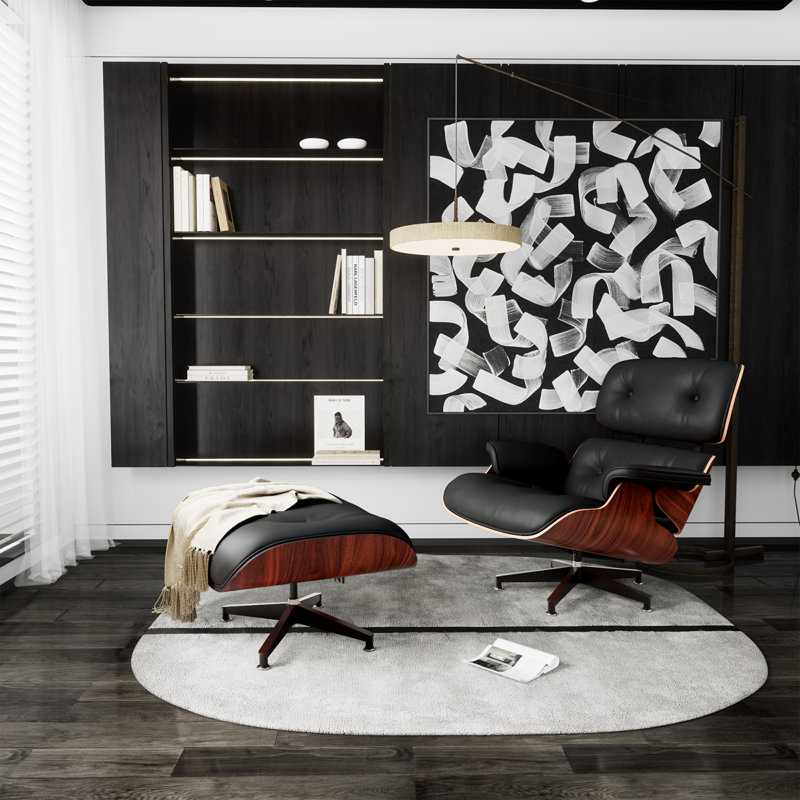 Fauteuil et repose-pieds en cuir véritable, Cuir véritable noir, Redrosewood
