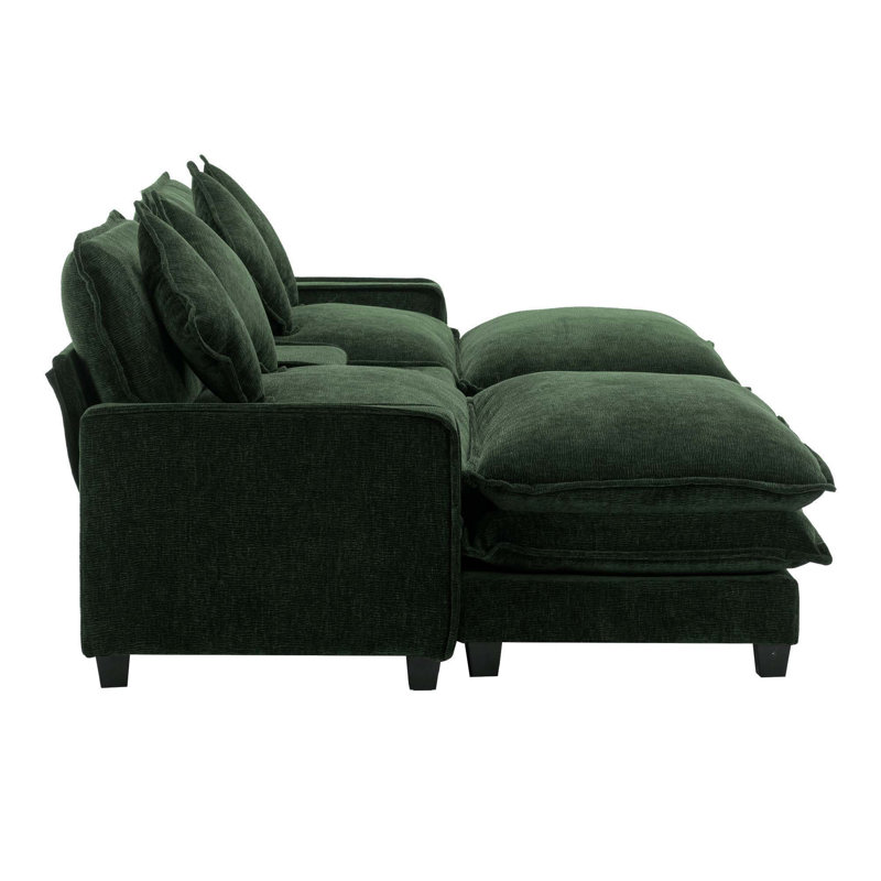 Canapé modulaire en chenille de 111 po avec deux repose-pieds amovibles, deux ports USB, deux porte-gobelets et une grande boîte de rangement pour le salon