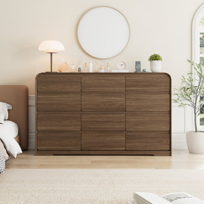 63" 12 Drawer Dresser With Charging Station, Rounded Corners/Curved Profile Design