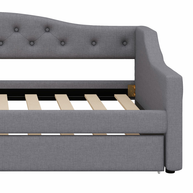 Upholstered Daybed With LED Belt And Trundle, Gray