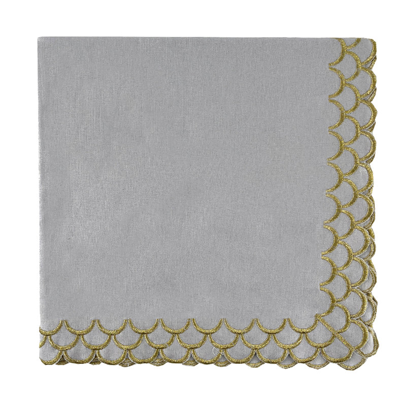 Peacock Linen Napkin, Gray/Gold