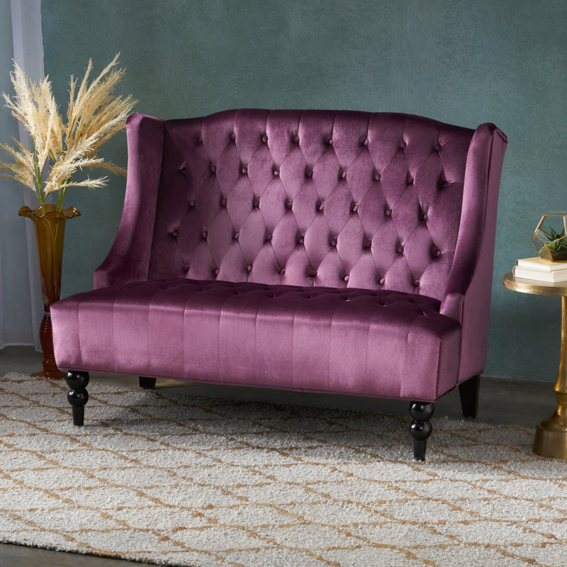 Luxury Velvet Loveseat – Modern Glam Wingback Sofa With Diamond Tufting & Turned Legs, 50" Elegant Small Couch For Living Room