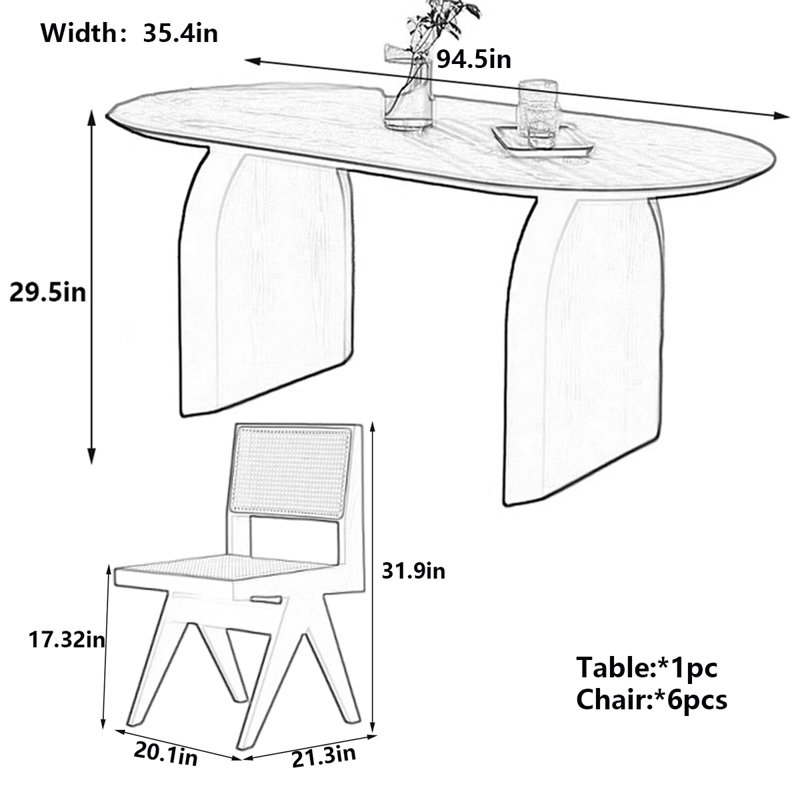 Table de salle à manger Minimalist, H 29,5 po x L 94,5 po x l 35,4 po