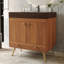 - Meuble-lavabo de style salle de bain avec surface en faux marbre, lavabo en céramique brillante, contreplaqué imperméable et base en acier inoxydable doré pour les petites salles de bain, comptoir, lavabo, rangement à double porte,-133043684