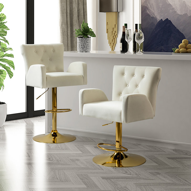 Tabouret de bar rotatif Theo, Velours ivoire
