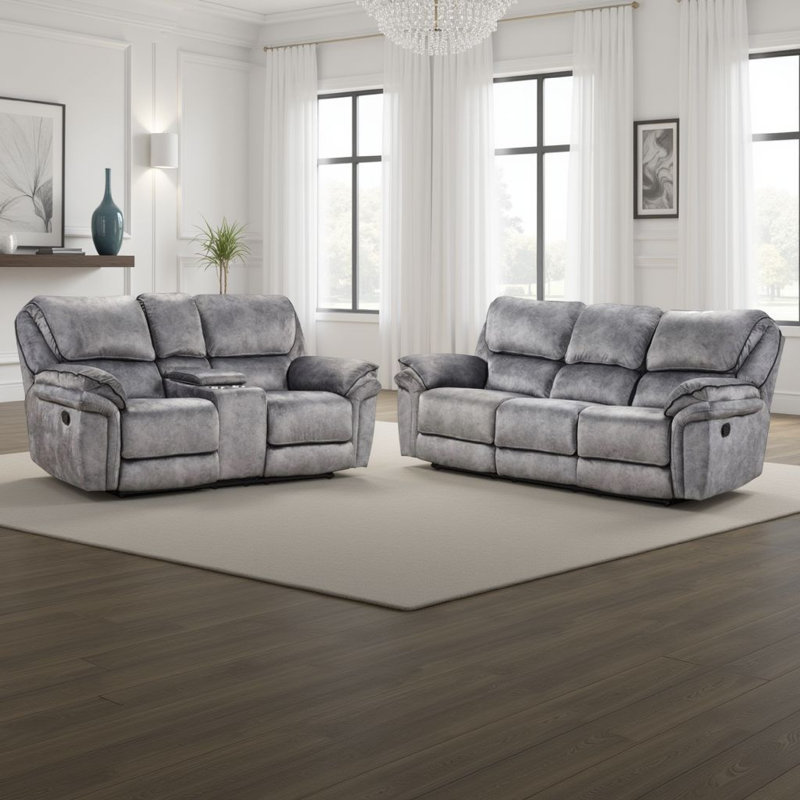 Ensemble de fauteuil inclinable manuel Arisa, similicuir gris, table d'appoint