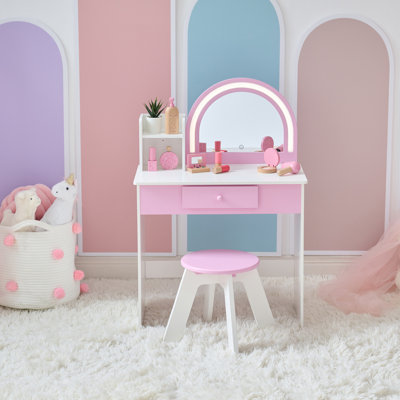Table de coiffeuse en bois avec miroir à DEL et tiroir Teamson Kids Stardust Gisele