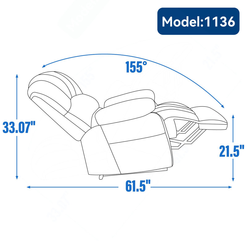Fauteuil inclinable électrique en chenille de 23 po de large et à dossier haut avec massage par vibration à 8 points et chauffage lombaire