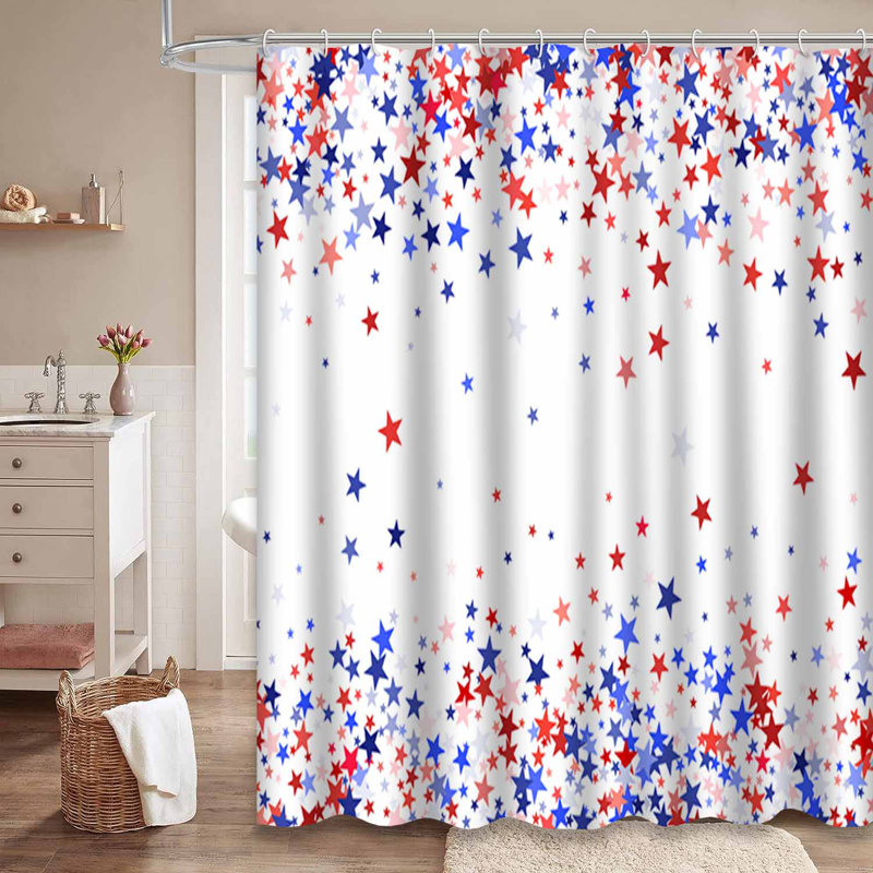 Rideau de douche à 12 crochets avec drapeau bleu, L 72 po x l 84 po
