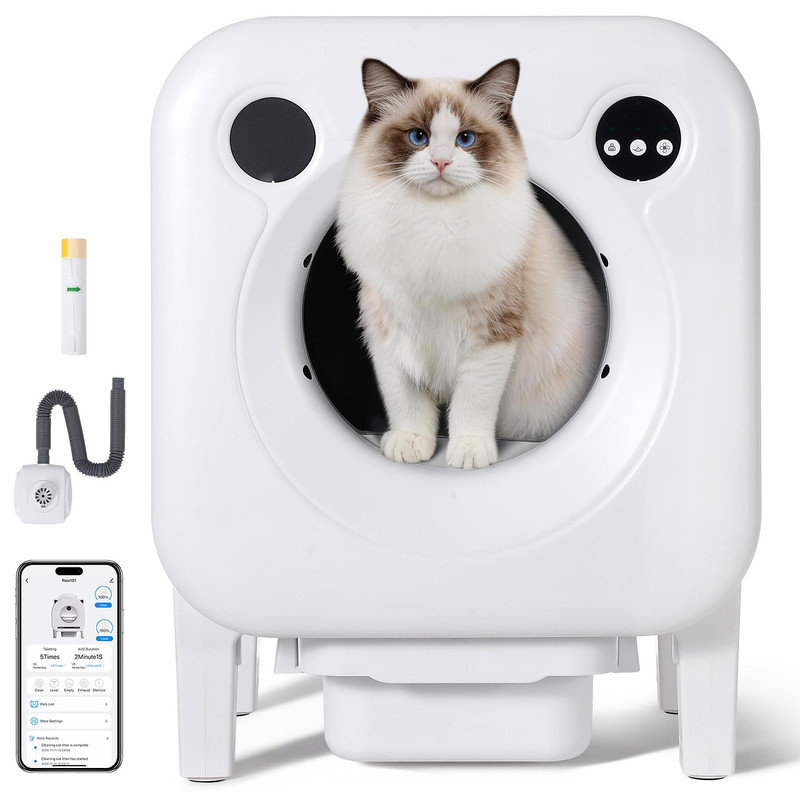 Bac à litière autonettoyant compatible WiFi, grand système de litière automatique pour chat d'une capacité de 70L
