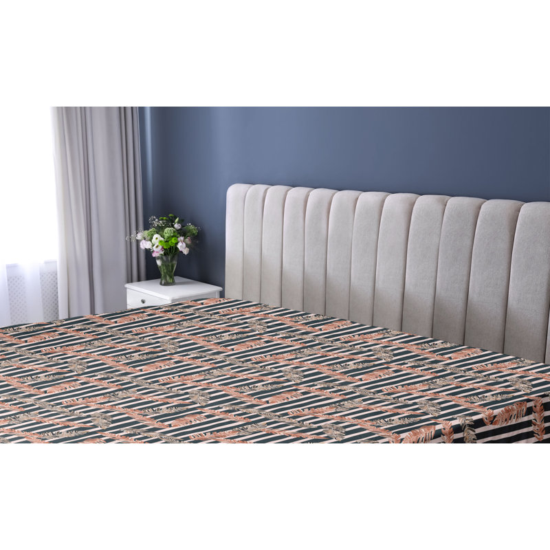 Drap-housse Ambesonne, feuilles romantiques, dessin, rosé, gris foncé et saumon, Drap-housse de taille simple