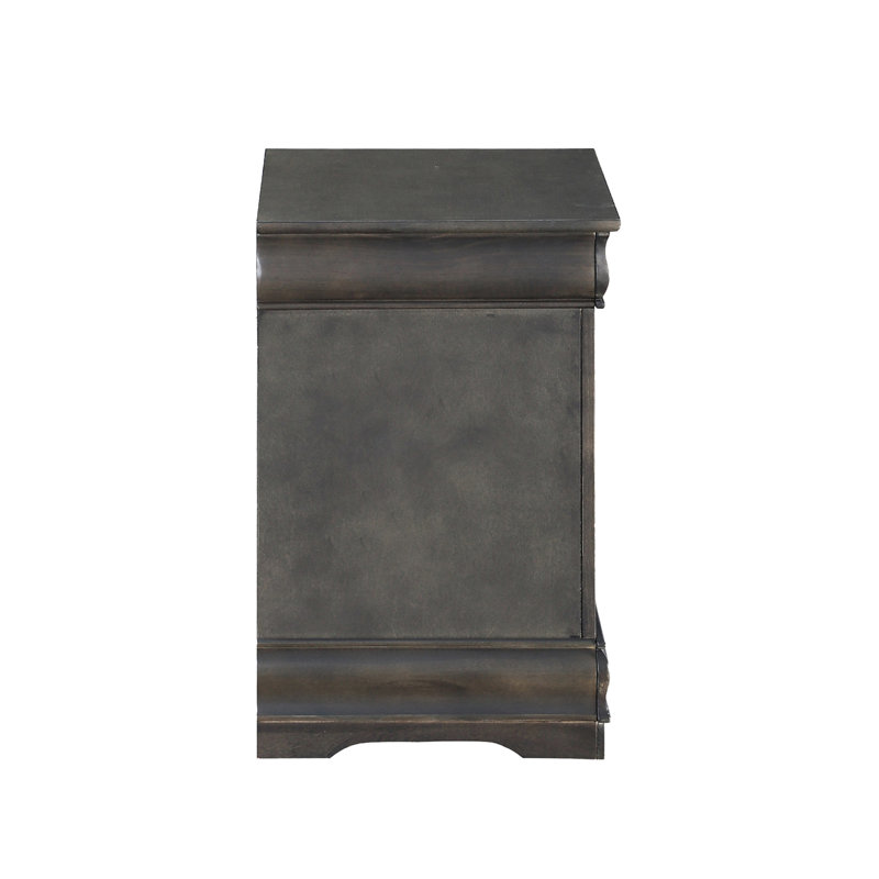 Table de chevet en pin massif avec 2 tiroirs, gris foncé - Mobilier de chambre à coucher Poignées et tiroirs en métal
