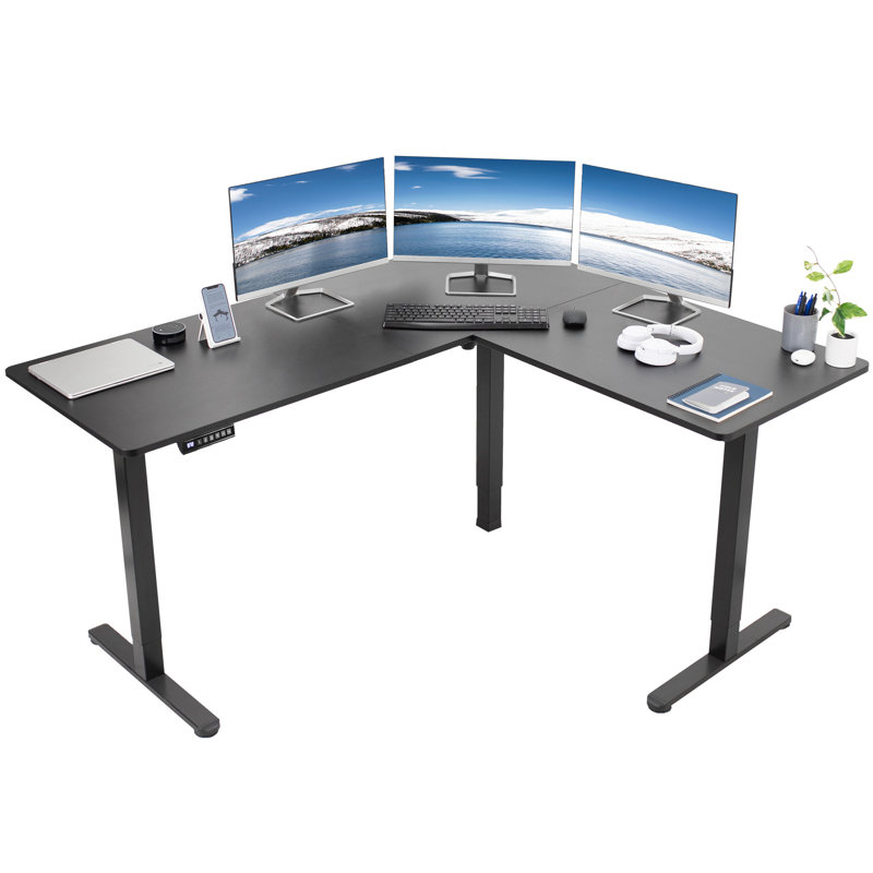 Bureau debout d'angle électrique VIVO, Noir / Noir, 55 po x 63 po