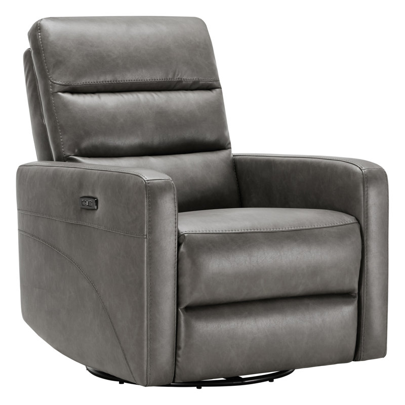 Fauteuil inclinable électrique pivotant en cuir Mila, Cuir étain Copley