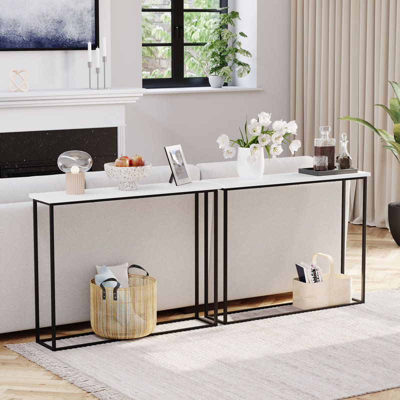 Modern Console Table with Metal Legs – Sleek Hallway Living Room Home Office & Entryway Accent Table, White, Black