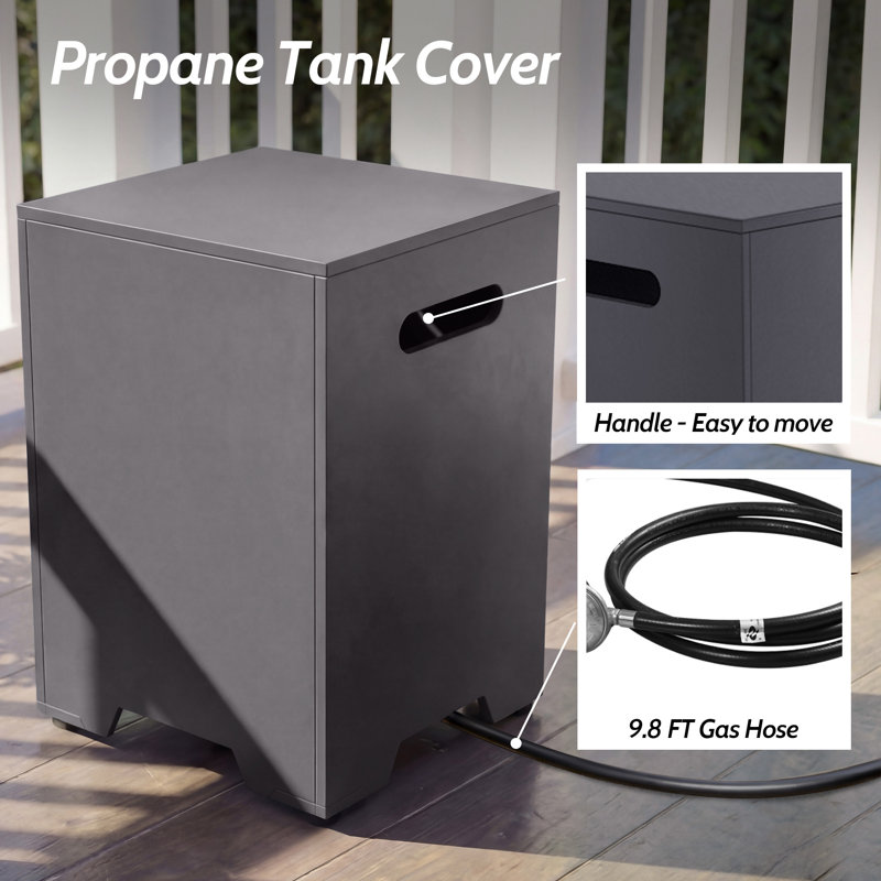 50-Inch Rectangular Concrete Propane Fire Pit Table with Tank Cover and Wind Guard,Dark Gray, Dark Gray
