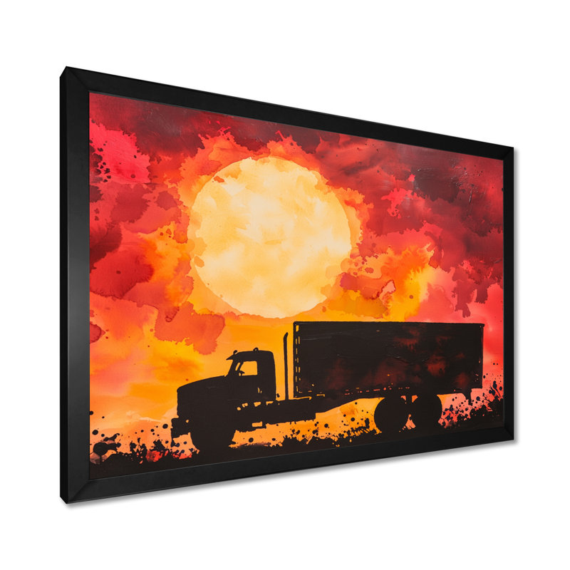 «Sunset Truck Cargo Highway I», reproduction sur toile, Reproduction encadrée d'une seule photo sans pass, Noir