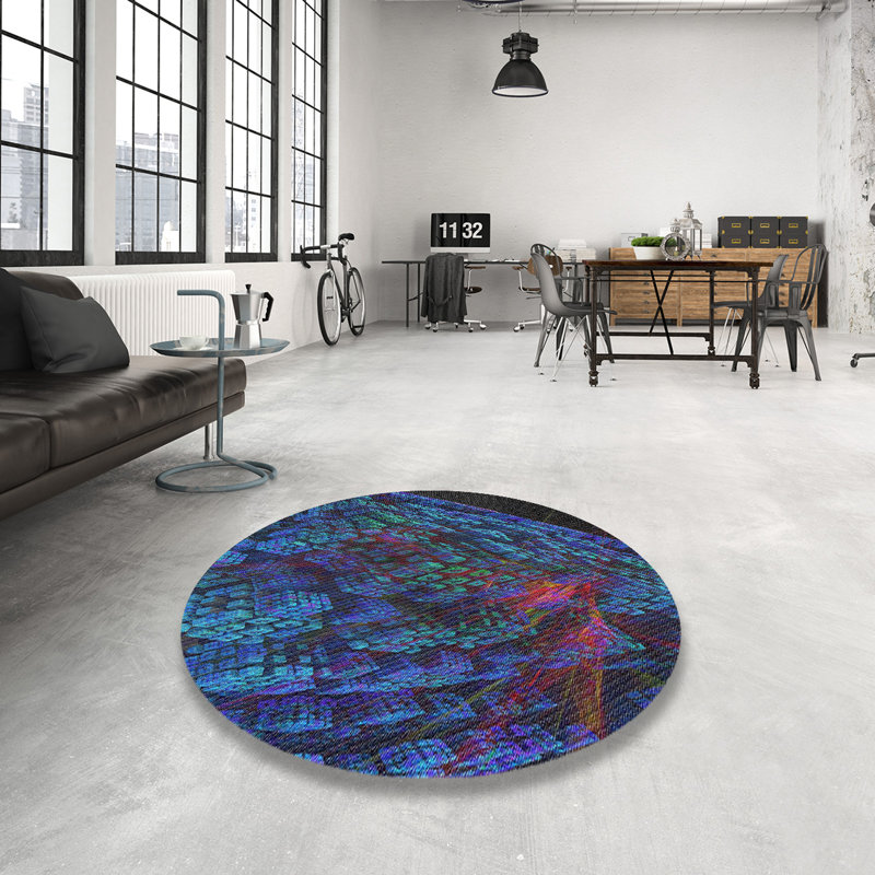 Tapis à tisser bleu/rose/noir, Rond 5 pi