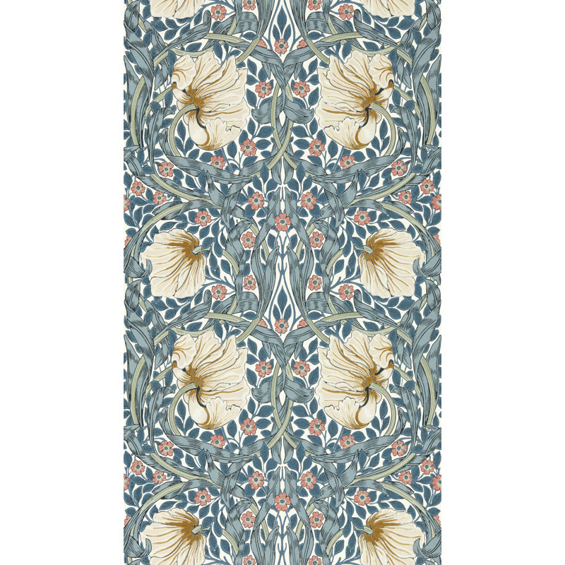 3' L x 2' W Wallpaper Roll, Woad/Coral