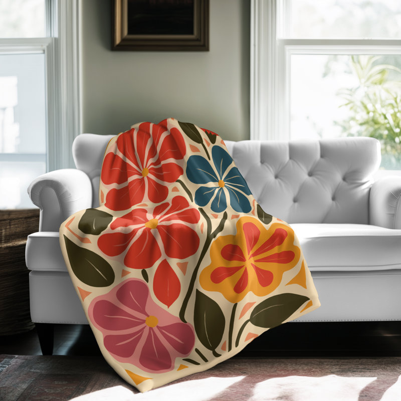 «Whimsical Bloom Melody» - couverture en sherpa de qualité supérieure - reproduction d'art luxueuse, Grand lit