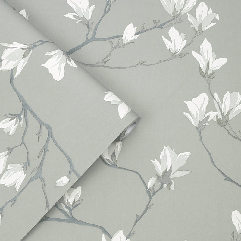 Laura Ashley Magnolia Grove Wallpaper Roll, Slate