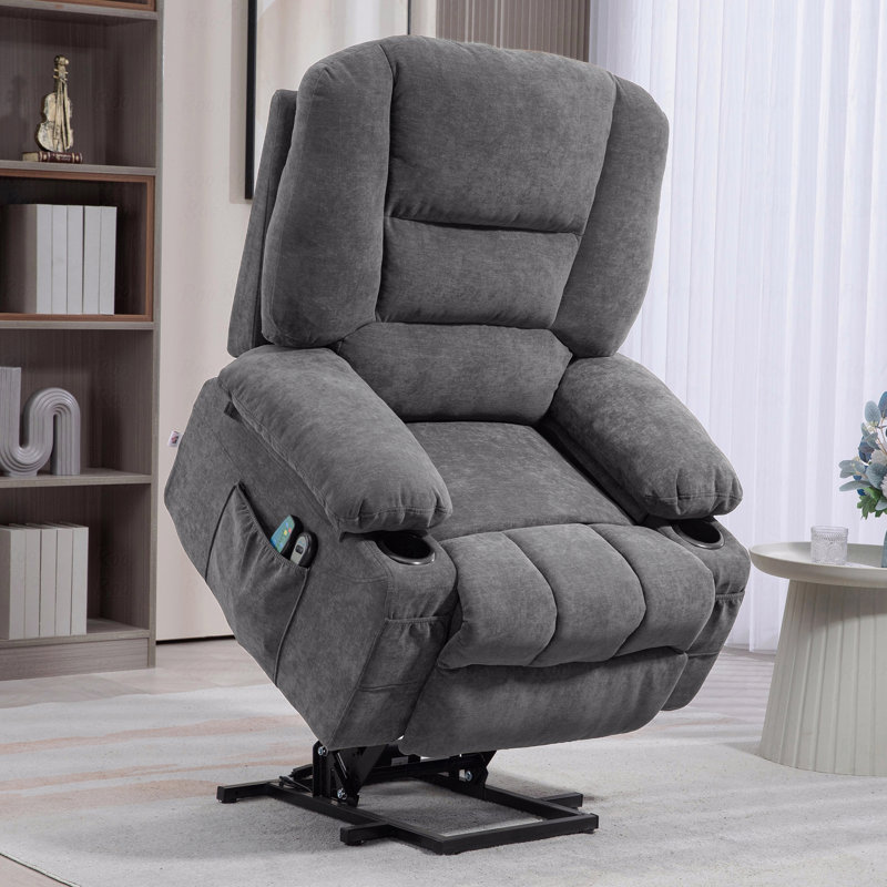 Avec fauteuil releveur inclinable électrique avec fonction de massage et de chaleur, fauteuil inclinable en tissu pour personnes âgées, avec fonction de massage avec fauteuil inclinable avec télécommande, poches latérales
