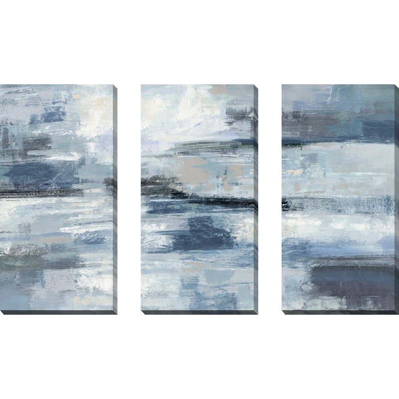 «Clear Water Indigo And Grey Crop», reproduction sur toile 3 pièces, H 32 po x l 48 po x P 1 po, Toile tendue