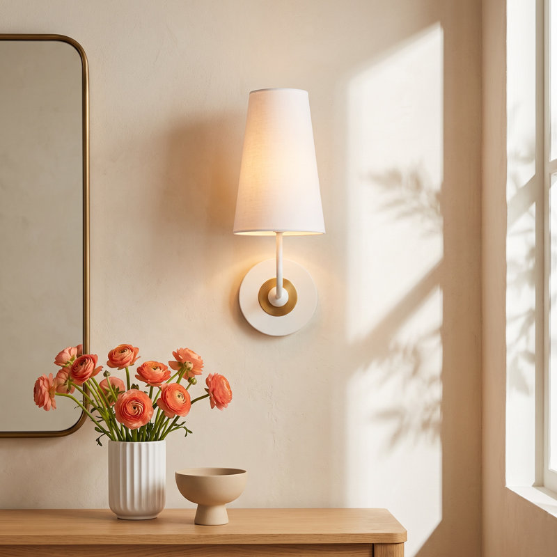 Tropez Armed Sconce, Aged Brass/White