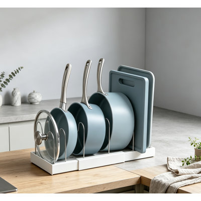 Expandable Pan Organizer for Cabinet Pot Lid Holder with 6 Adjustable Compartments for Kitchen Cookware