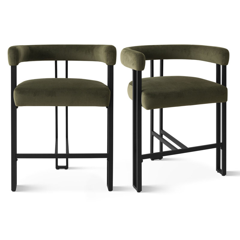 Mekah Upholstered 24'' Counter Stool Set of 2 - Metal Frame