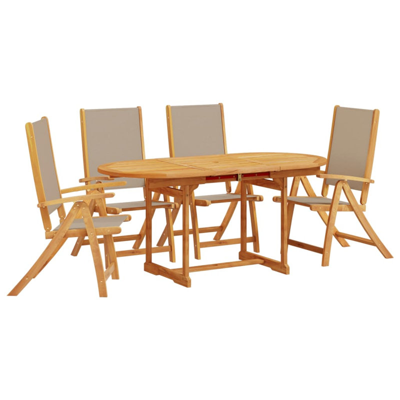 Outdoor Table Set, Brown, 5 Pieces: Table, 4 Chairs, Oval: 75cm H x 170cm W x 80cm D