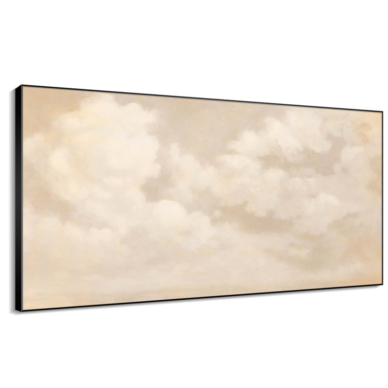 Très grande reproduction d'art sur tissu mural - paysage neutre et chaleureux avec des nuages douces et ondulants, décoration pour le salon ou la chambre à coucher - «Assemblage requis du cadre (cadre non fini)»