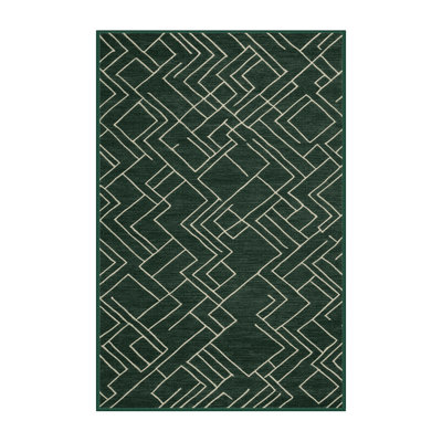 Machine Washable Trellis Green Area Rug
