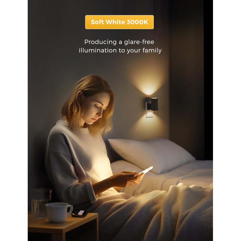 Veilleuse à brancher, veilleuses modernes à brancher au mur, capteur de crépuscule à l'aube, blanc doux 3000K, luminosité réglable de 0 à 100LM, paquet de 2