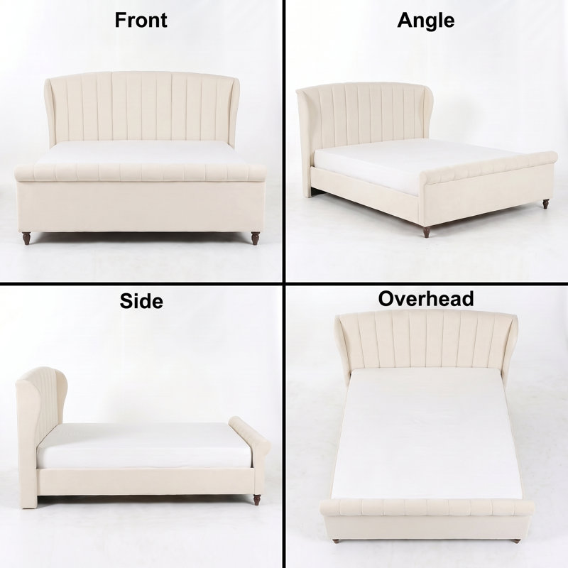 Modern Arched Tufted Upholstered Bed, King, Cream Velvet, Cream, King