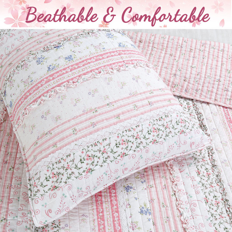 Romantic Chic 2 - Piece Quilt Set, Twin Quilt + 1 Standard Sham, Pink