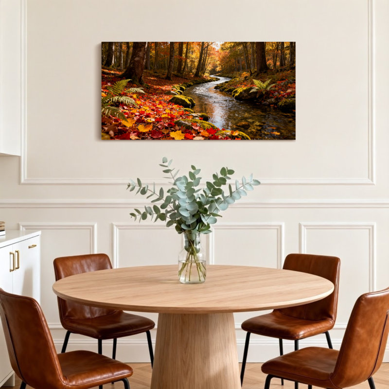 Landscape & Nature Autumn Forest Stream Leaves Trees Sunlight Colours Nature, 16" H x 32" W