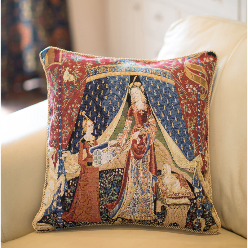  Lady and Unicorn Square Pillow Cover