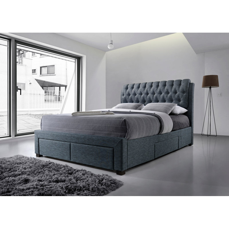 Upholstered Ottoman Storage Bed, Blue, Double (4'6)
