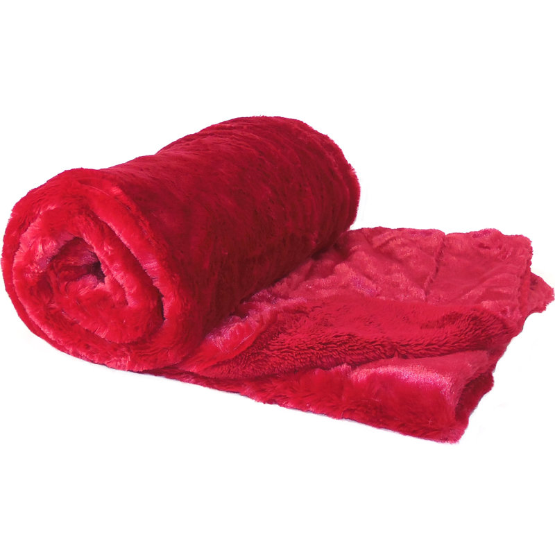 Couverture jetée imitation fourrure unie, Rouge pimenté, L 80 po x l 60 po