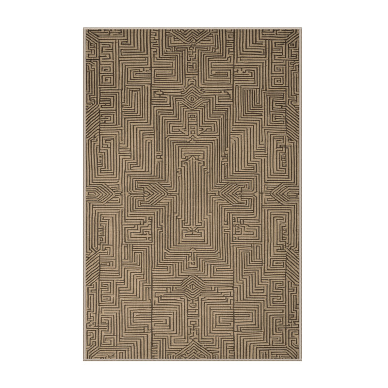 Tapis art déco brun lavable à la machine, Rectangulaire 2 pi x 3 pi
