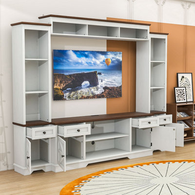 Entertainment Center with Shelves, 4 Drawers, Cabinets and Built‑In Power Outlets
