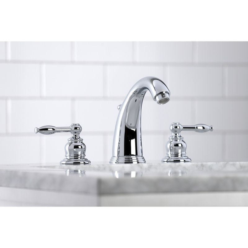 Kingston Brass Knight Two-Handle 3-Hole Deck Mount Widespread Bathroom Faucet with Retail Pop-Up Drain, Polished Chrome