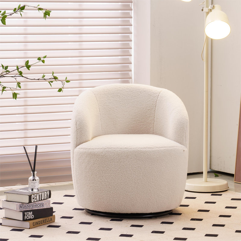 Jalin Upholstered Swivel Barrel Chair, Ivory White