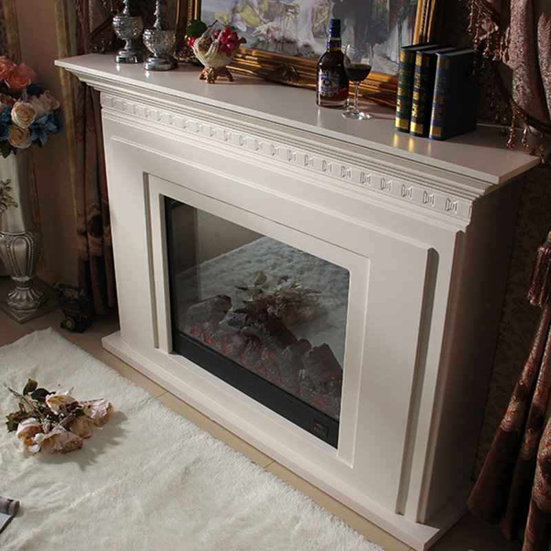 Foyer électrique en bois massif beige