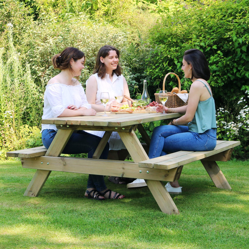 Duxbury Rectangular Outdoor Picnic Table , 150cm cm W 160cm cm D