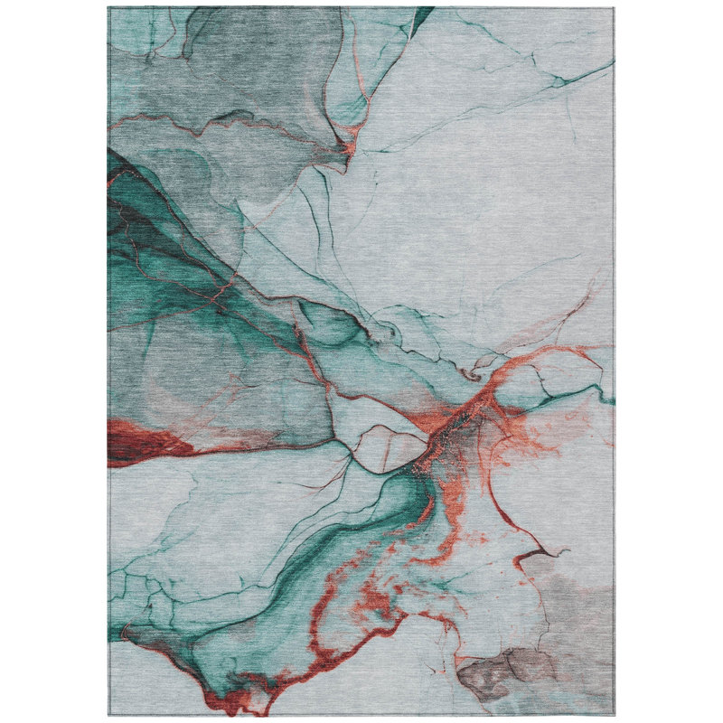Machine Washable Indoor/Outdoor Cinead ACN1690 Teal Rug, Rectangle 9' x 12'